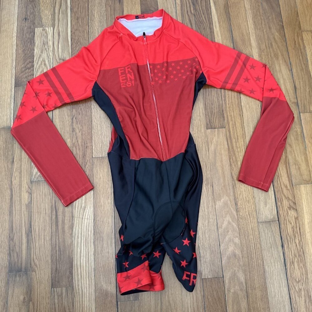 Frenesi Sports Women's Outdoor Cycling Bodysuit Red /Black Stars Size M - Picture 2 of 6
